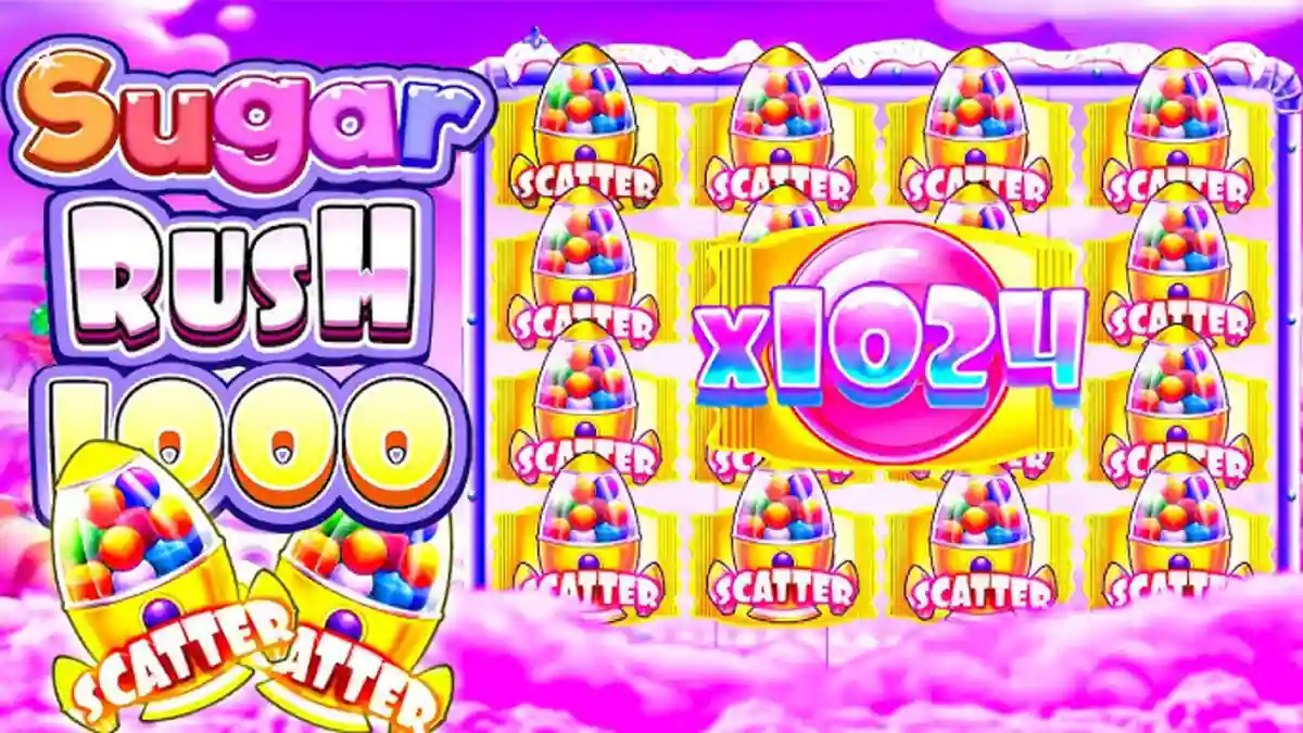 Recursos de Sugar Rush 1000: grade 7x7, scatters, rodadas grátis e multiplicadores